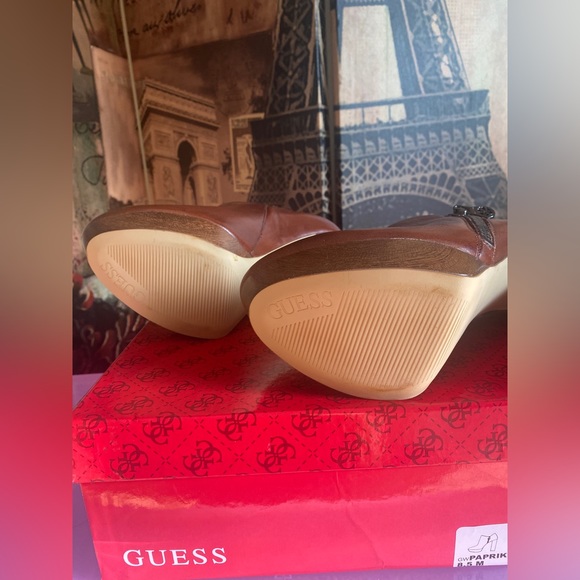 GUESS Paprika Brown Leather Platform Booties | Size 8.5 M (New) - Picture 6 of 8